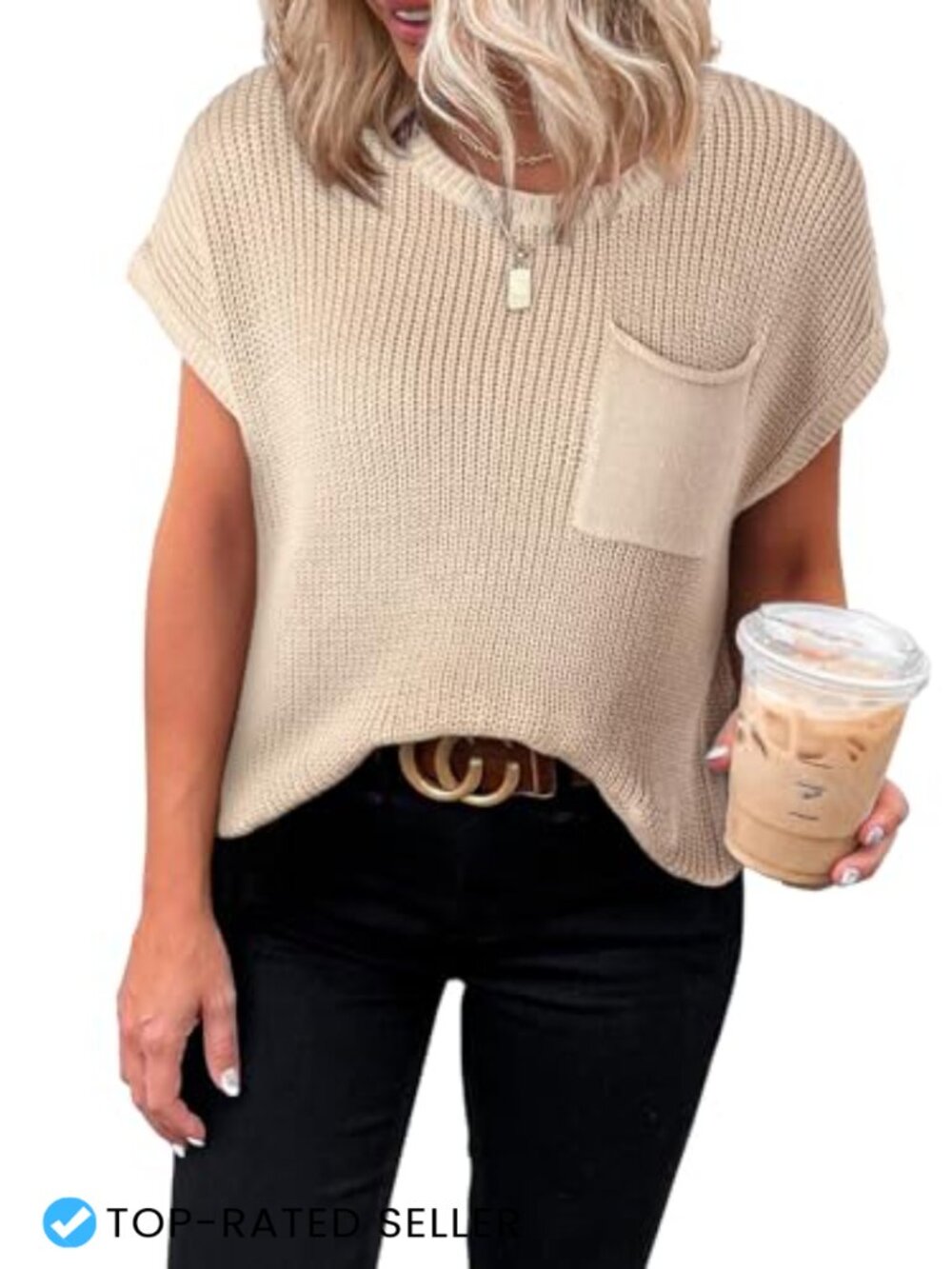 Dokotoo Women's Short Sleeve Sweater Business Casual Tunic Top